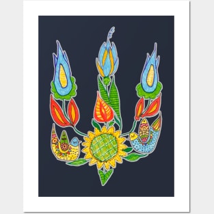 Ukrainian trident, Floral pattern, UA symbol. Posters and Art